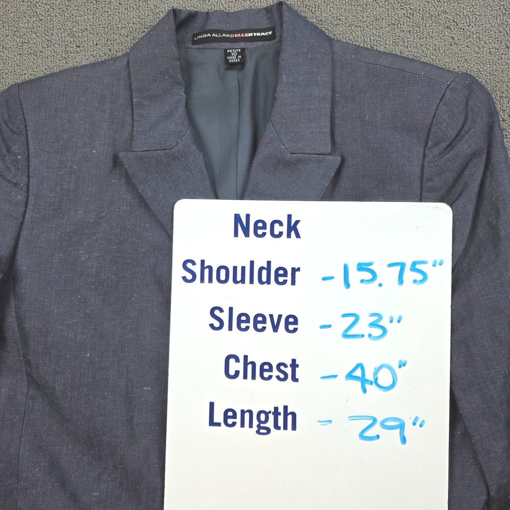 Linda Allard Ellen Tracy Blazer Women Blue Linen Cotton Professional Jacket 10P - Picture 7 of 7